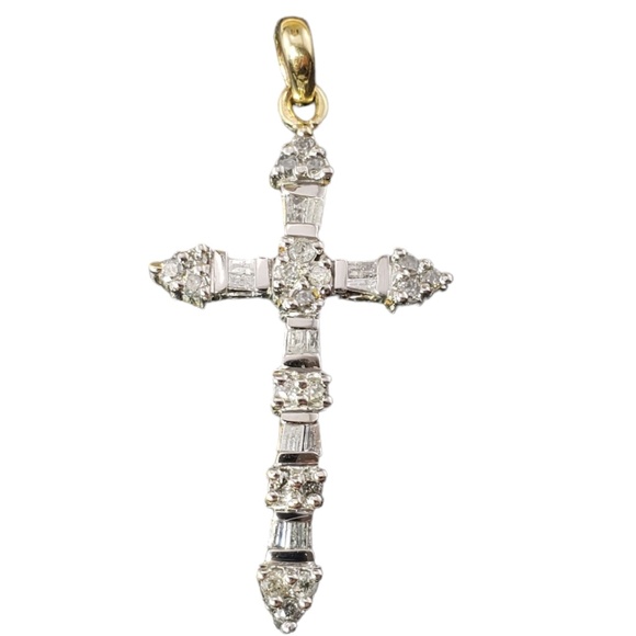 10 Karat White and Yellow Gold Diamond Cross Pendant #15971 - Picture 1 of 7